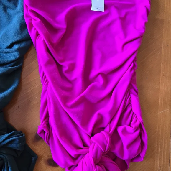 ❤💋 Express Duo NWT Emerald Teal& Fuschia Ruched Tops,M & S.Fun Loop Tie @Waist - Picture 5 of 8